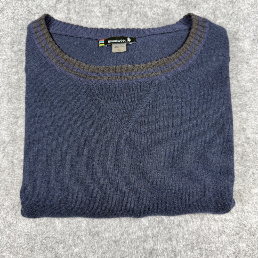 Smartwool Sparwood Crewneck Sweater Mens Large Navy Blue Merino Wool SW000300